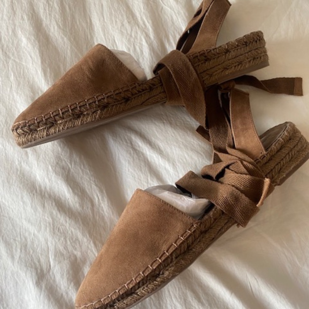 Banana Republic NWOT Chocolate Suede Classic Wrap-Around Ankle Tie Espadrilles - Picture 3 of 9